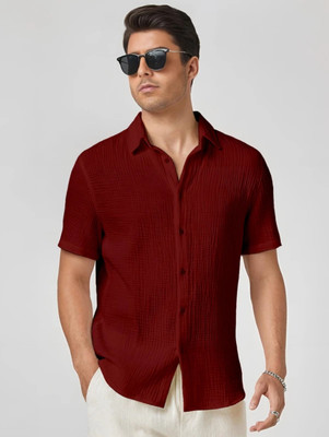 Radiance Creation Men Self Design Casual Maroon Shirt