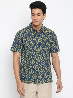 Fabindia Men Printed Casual Blue Shirt