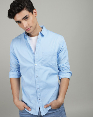 METRONAUT Men Solid Casual Light Blue Shirt