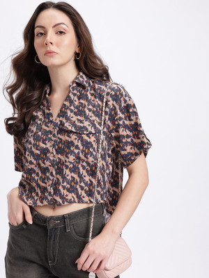 Glitchez Women Printed Casual Black Shirt