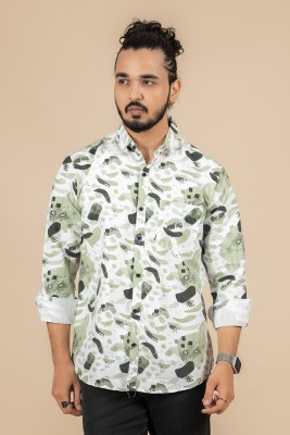 Sudan Men Floral Print Party Light Green Shirt