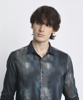 THE BEAR HOUSE Men Self Design Casual Blue Shirt