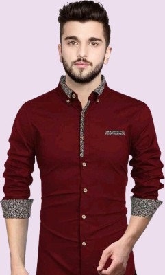 Sky Global Men Solid Casual Maroon Shirt