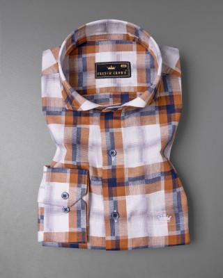 french crown Men Checkered Casual Brown Shirt