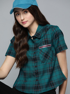 HARVARD Women Checkered Casual Dark Green, Black, Red Shirt
