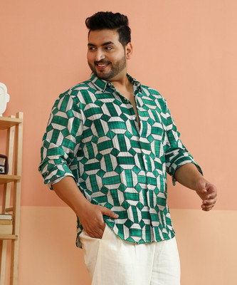 Instafab Plus Men Printed Casual Green, White Shirt