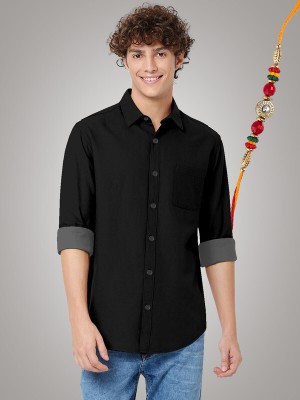 HASINI Fashion Men Solid Formal Black Shirt