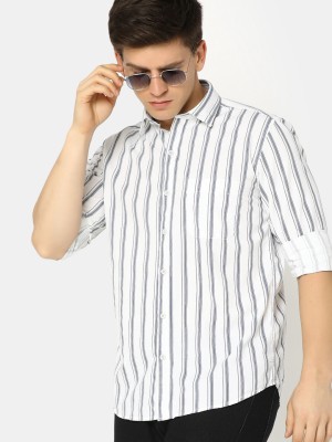 V-MART Men Striped Casual White Shirt