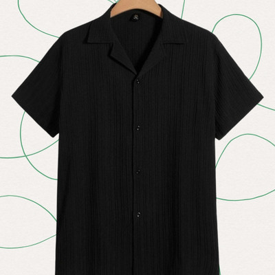 Looksky Men Self Design Casual Black Shirt