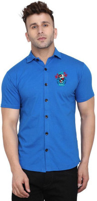Money Leaf Men Solid Casual Blue Shirt