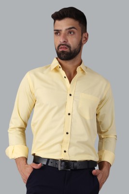 Fabrically Men Solid Casual Yellow Shirt