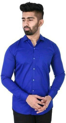 BOUGHT FIRST Men Solid Casual Blue Shirt
