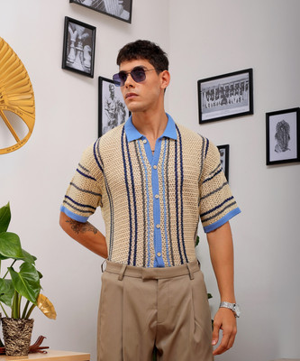 The Indian Garage Co. Men Striped Casual White Shirt