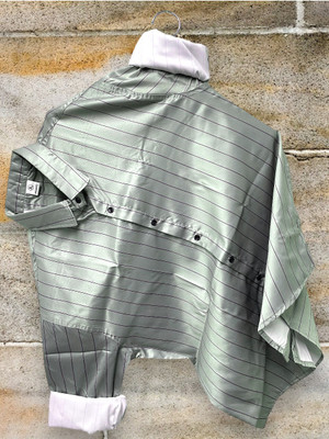 JINIK Men Striped Casual Light Green Shirt