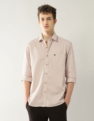 Arrow Sport Men Printed Casual Beige Shirt