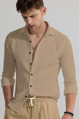 Qlonz Store Men Self Design Casual Beige Shirt