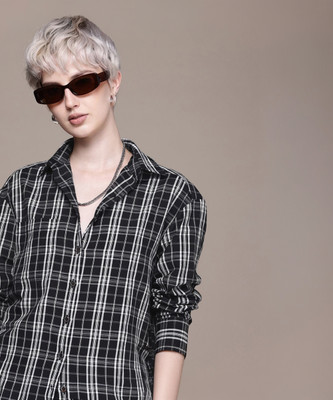 Roadster Women Checkered Casual Black Shirt