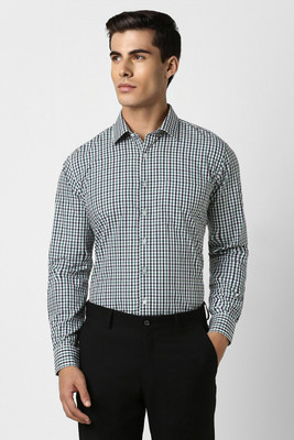 VAN HEUSEN Men Checkered Formal Dark Blue, Green, White Shirt