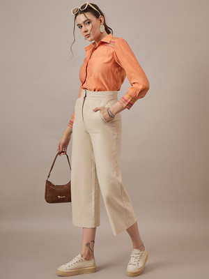 CORSICA Women Self Design Casual Orange Shirt