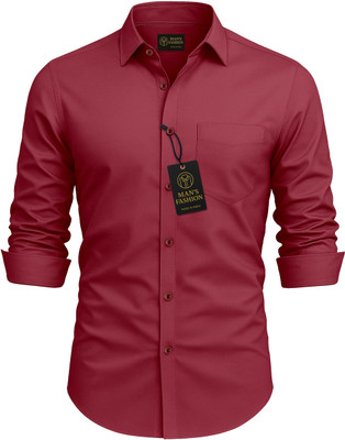 Aashadhi Men Solid Formal Maroon Shirt