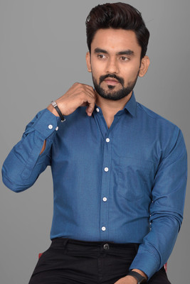 Voroxy Men Solid Formal Dark Blue Shirt