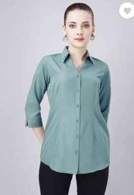 BLUELOCK Women Solid Casual Green Shirt