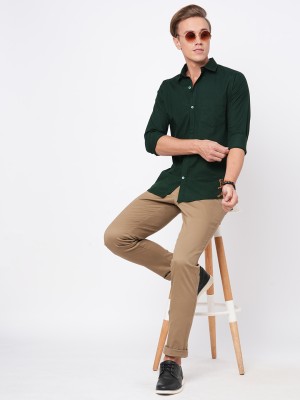 METRONAUT Men Solid Casual Dark Green Shirt