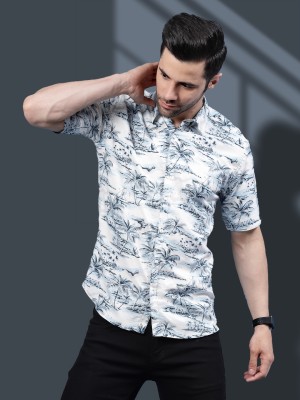 METRONAUT Men Printed Casual White, Light Blue, Dark Blue Shirt