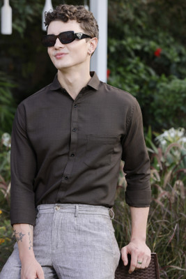 Rahi Trendz Men Solid Casual Brown Shirt