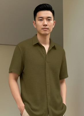 Leriya Fashion Men Self Design Casual Light Green Shirt