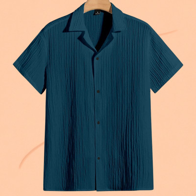 Jenil Fashion Men Self Design Casual Blue Shirt