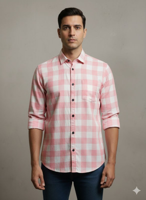 singaran fashion Men Checkered Casual Orange Shirt