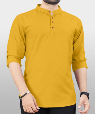 zbio Men Solid Casual Yellow Shirt