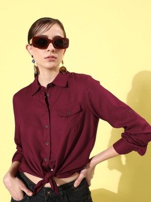 Roadster Women Solid Casual Maroon Shirt