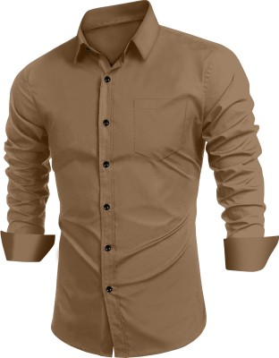 Shlok Men Solid Casual Brown Shirt