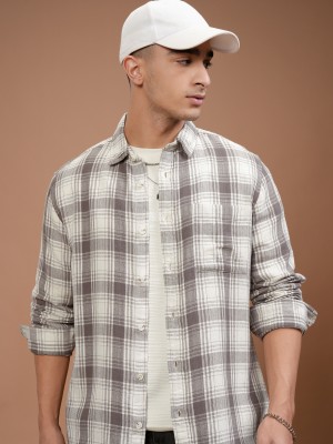 HIGHLANDER Men Checkered Casual Brown, Beige Shirt