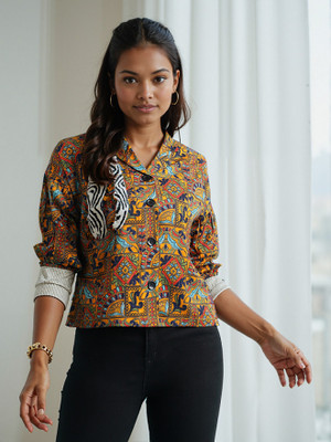 SZN Women Printed Casual Yellow Shirt