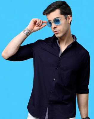 MANTRATEXTILESS Men Self Design Casual Blue Shirt(Pack of 2)