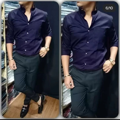 SOUNDRYAFABRIC Men Solid Casual Dark Blue Shirt