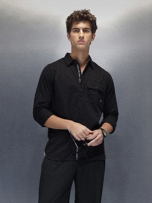 WROGN Men Solid Casual Black Shirt