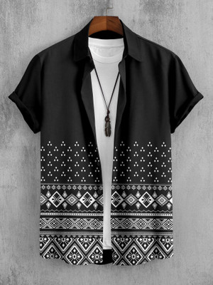 SEVENTEENSTITCH Men Geometric Print Casual Black, White Shirt