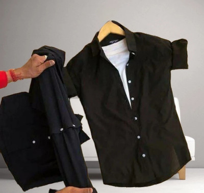 GCFAB Men Solid Casual Black Shirt