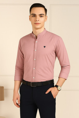 FUBAR Men Solid Formal Pink Shirt