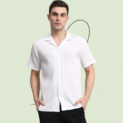 A COMBRAIDED Men Self Design Casual White Shirt