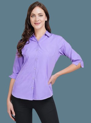 Ann Springs Women Solid Casual Purple Shirt