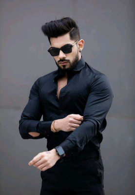 SOUNDRYAFABRIC Men Solid Casual Black Shirt