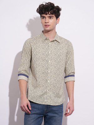 BEING HUMAN Men Self Design Casual Beige Shirt
