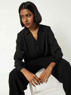 MAX Women Solid Casual Black Shirt