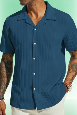A Dearise Trend Men Self Design Casual Blue Shirt