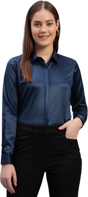 Swaz Women Solid Formal Blue Shirt